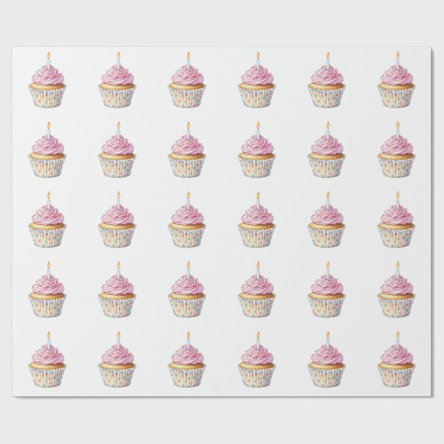 Presente Aniversário de papel de enrolamento de Cupcakes (Aberto)