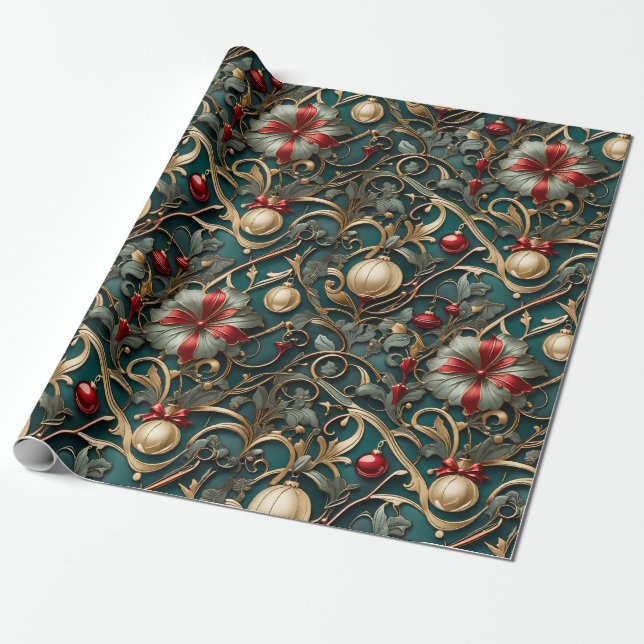 Presente Art Nouveau Natal | Papel de enrolamento (Desenrolado)