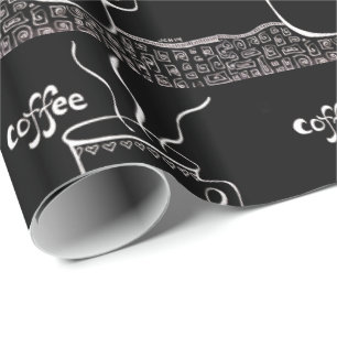 Presente Arte de café em papel de enrolamento preto e branc