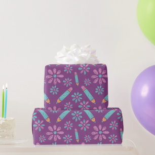 Presente Arte de Papel de Molho Escolar Violeta Sem Costura