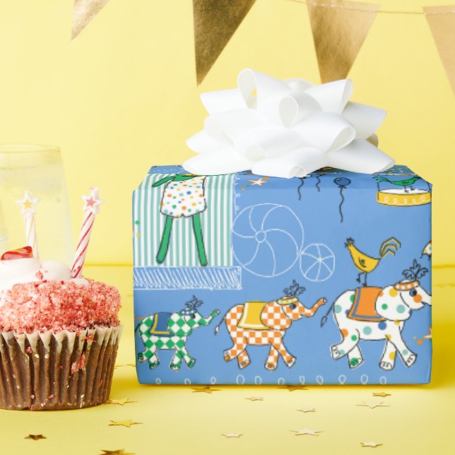 Presente Artistas Circus Animal em Papel Azul de Embalagem (Festa de aniversário)