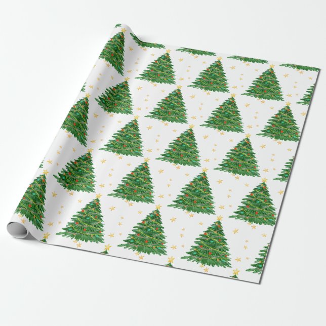 Presente Árvore de Aquarela Papel de Moldagem de Natal Feli (Desenrolado)