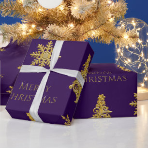 Presente Árvore de Natal Dourada Floco de Neve em Papel de