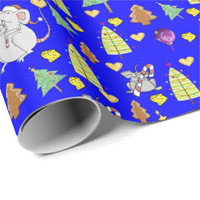Presente Árvores de Natal Molhando Papel Mouse Azul Queijo (Ponta do rolo)