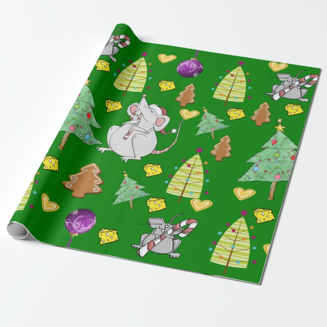 Presente Árvores de Natal Molhando Papel Mouse Queijo Verde (Desenrolado)