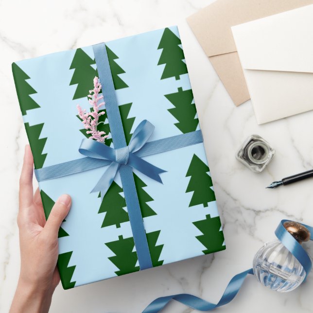 Presente Árvores de Natal verdes Papel de enrolamento azul- (Presentear)