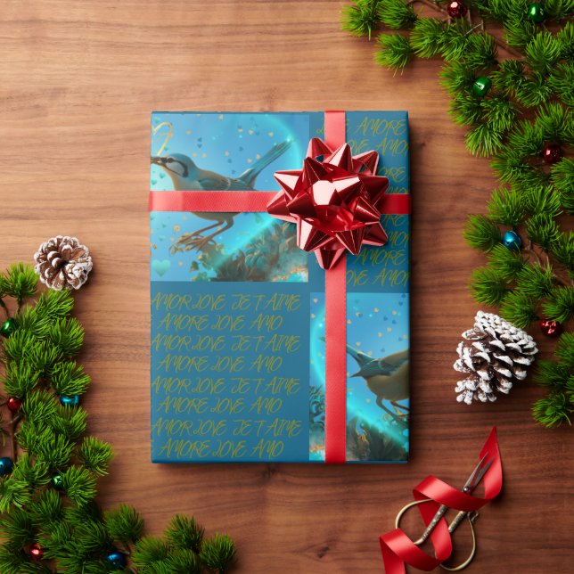 PRESENTE AVES DE AMOR - PAPEL AZUL DE ENVOLVIMENTO (Presente de Natal)