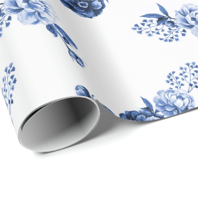Presente Azul marinho| Papel De Lavagem De Flores Elegantes (Ponta do rolo)
