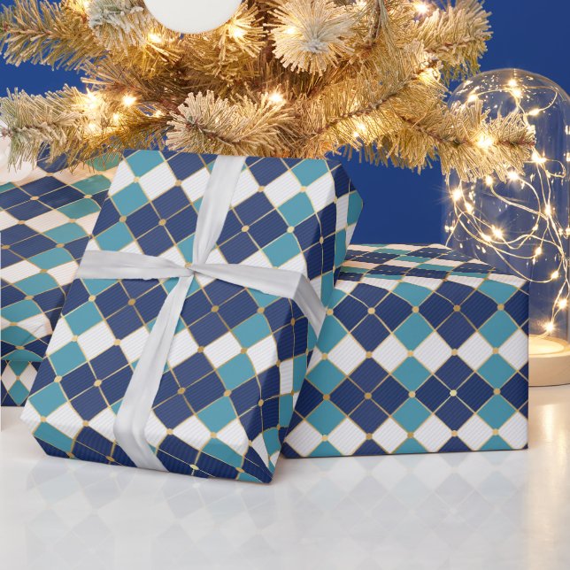 Presente Azulejo Hanukkah Em Papel Azul De Embalagem (Feriados)
