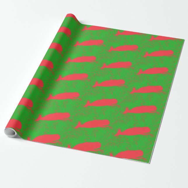 Presente baleias vermelhas em papel de embalagem verde (Desenrolado)