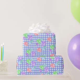Presente Balões De Aniversário No Papel Azul De Embalagem