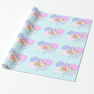Presente Balões de Pastel em Nuvens em Papel Azul de Embala