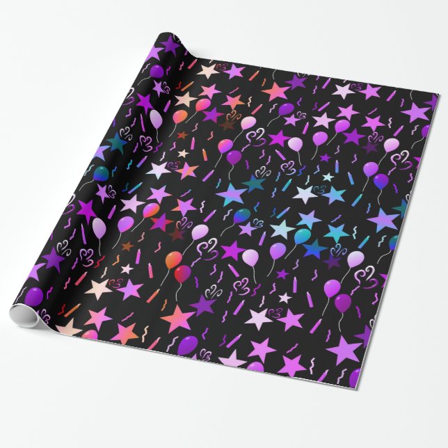 Presente Balões e Estrelas Coloridos Papel de enrolamento (Desenrolado)
