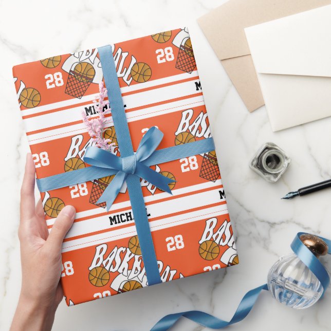 Presente Basquete em Papel de Mola Laranja e White Stripe (Presentear)