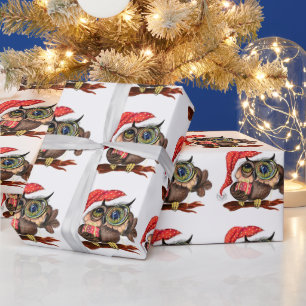 Presente Bebê Coruja de Natal com Chapéu e Papel de Present