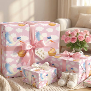 Presente Bebê de entrega de loja enrolando papel rosa-rosa