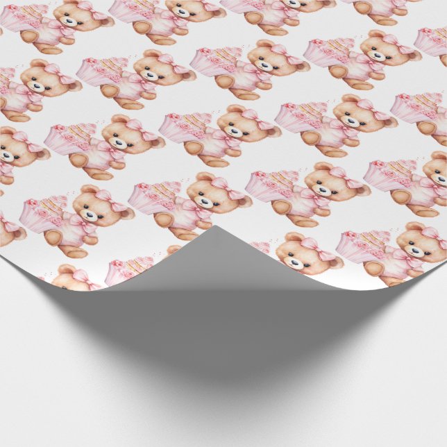 Presente Bebê Rosa Bebê Bebê Bebê Urso De Teddy Com Papel D (Ponta)