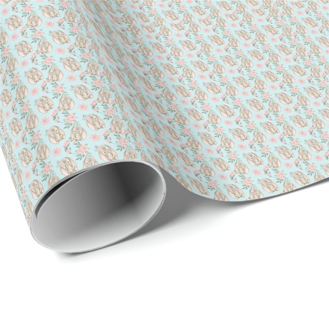 Presente Bebês Adoráveis Rabbits Papel Azul de Enrolamento (Ponta do rolo)