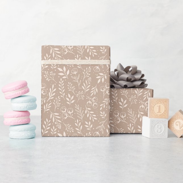 Presente Beige Quente-Padrão Botânico - Roll de Papel Embal (Chá de bebê)