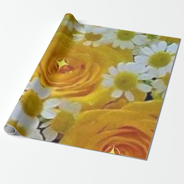 Presente Belo papel de ondulação de rosas amarelas (Desenrolado)