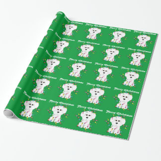 Presente Bichon Frise ilumina o papel de envolvimento do