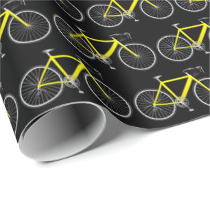 Presente Bicicleta Amarela Em Papel De Embalagem Preto