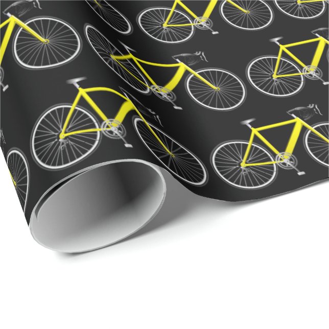 Presente Bicicleta Amarela Em Papel De Embalagem Preto (Ponta do rolo)