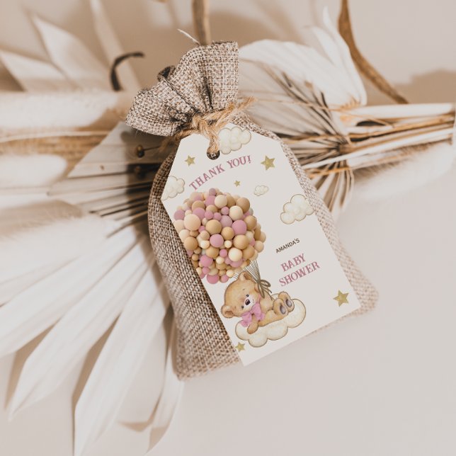 Presente Boho Bear Rosa Etiqueta de Agradecimento para Chás (Criador carregado)