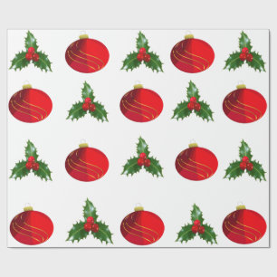 Presente Bolas de Natal e Papel Holly Wraps