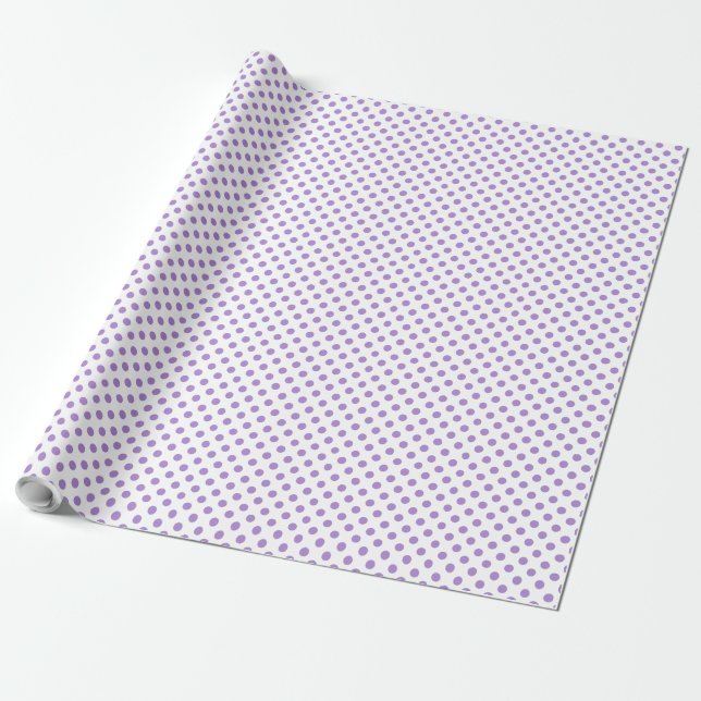 Presente Bolinhas violetas de papel embrulhado em branco (Desenrolado)