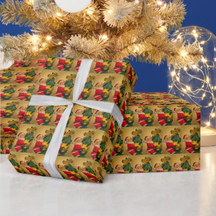 Presente Bonito Pai Natal em Papel de Embalagem em Árvore d
