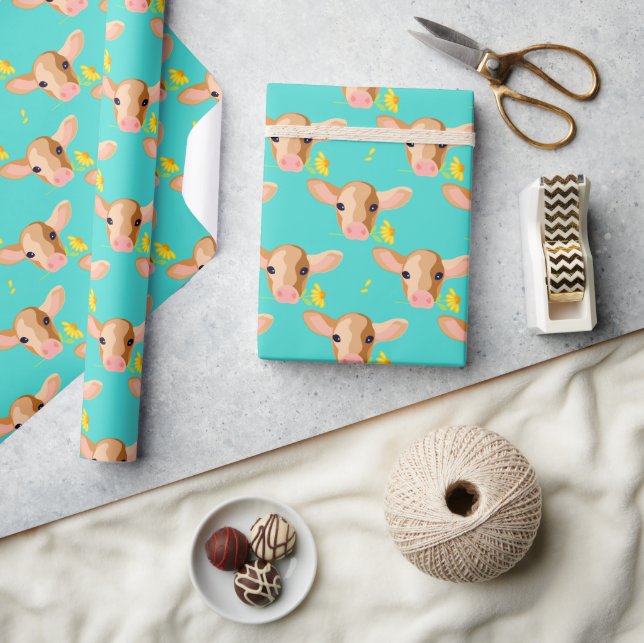 Presente Cabeça de Bezerro Fofo com Flor - Papel de Embrulh (Artesanato)