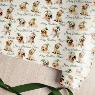 Presente Cachorro Bonito Papel de Molho de Natal Feliz