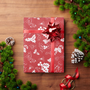 Presente Candy Cane Holly   Papel de moldagem de Natal Verm