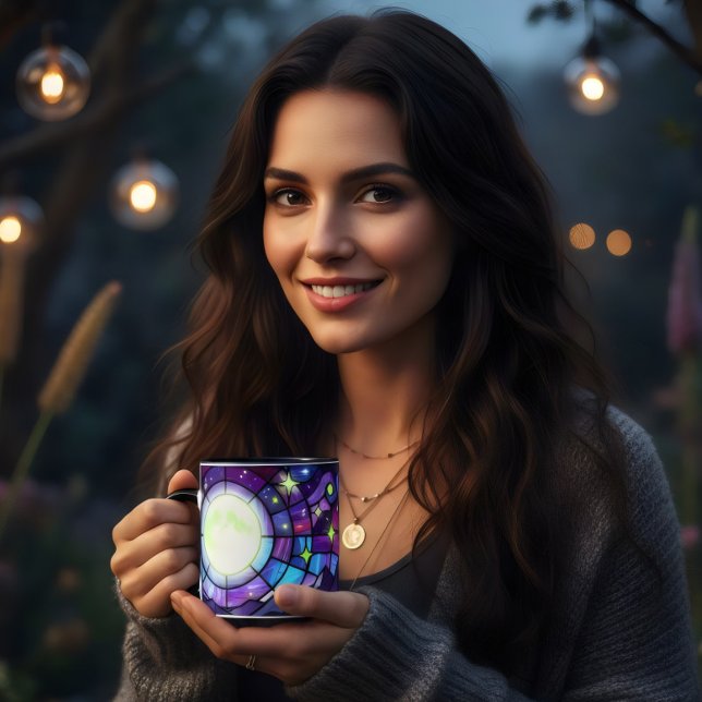 Presente caneca de café com luar de vitral (Criador carregado)