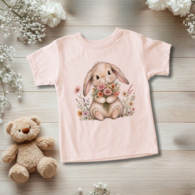 Presente Caprichoso de Flores de Coelhinho Bebê pa (Cute adorable whimsical baby bunny with watercolor florals toddler girls t-shirt. Baby sizes also)