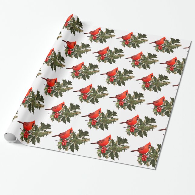 Presente Cardeal sobre papel de moldagem Holly (Desenrolado)