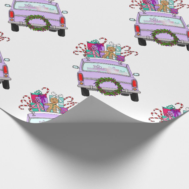 Presente Carro roxo com papel de embrulhamento de presentes (Ponta)
