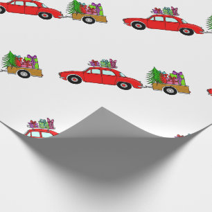 Presente Carro Vermelho com papel de embrulhamento de prese