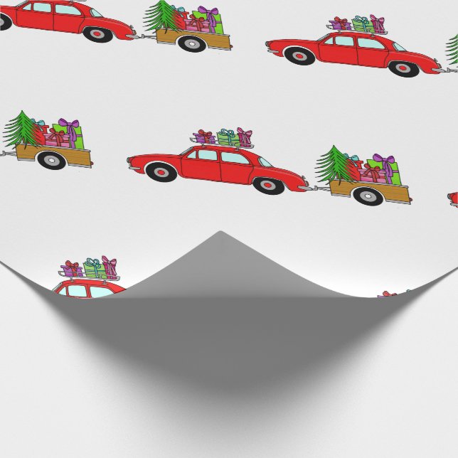 Presente Carro Vermelho com papel de embrulhamento de prese (Ponta)