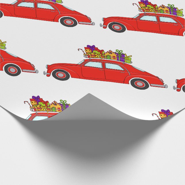 Presente Carro Vermelho com papel de embrulhamento de prese (Ponta)