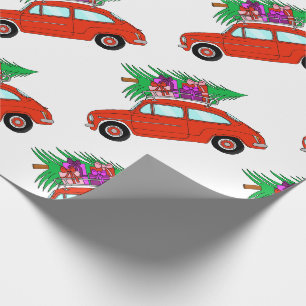 Presente Carro Vermelho com papel de embrulhamento de prese