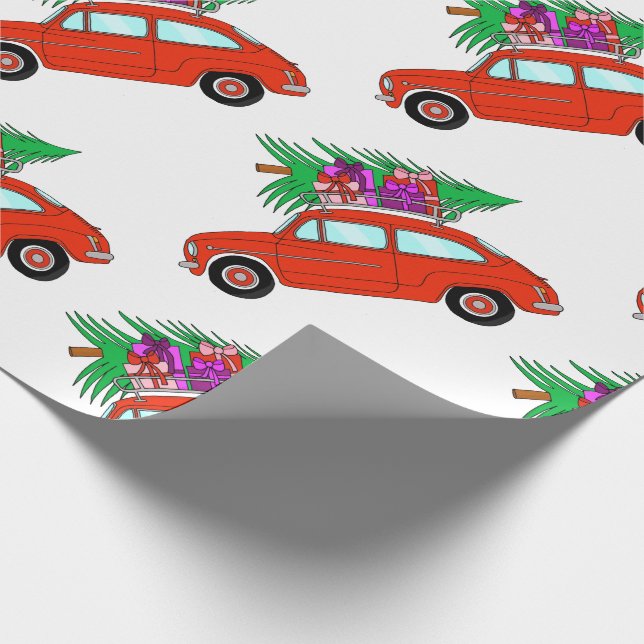 Presente Carro Vermelho com papel de embrulhamento de prese (Ponta)