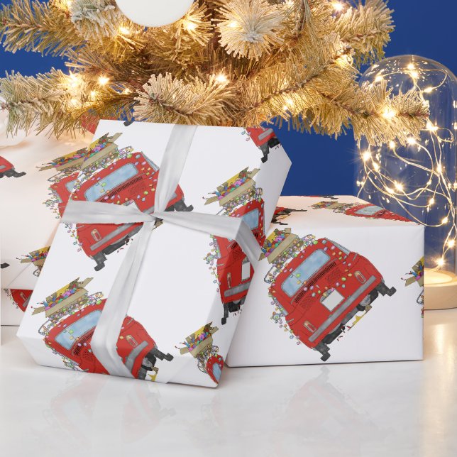 Presente Carro vermelho com presentes de Natal Papel de enr (Feriados)