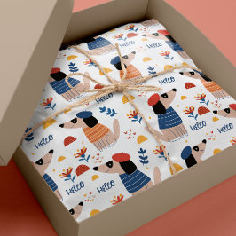 Presente Cartoon Olá cão - papel de embalagem de padrões se