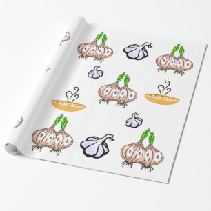 Presente Cebolas de papel flamejantes chef de sopa de alho