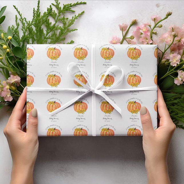 Presente Chá de fraldas de abóbora Laranja Papel branco de  (Criador carregado)