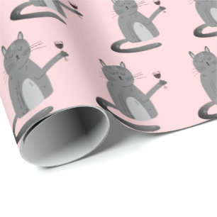 Presente Cinza De Gato Com Papel De Embalagem De Vinho Verm