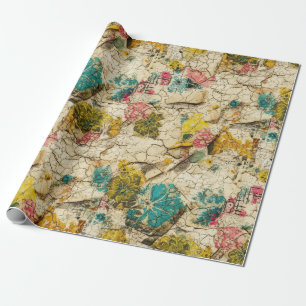 Presente Colagem Floral Vintage com Textura de Papel Envelh