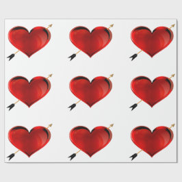 Presente Coração com papel de enrolamento da seta